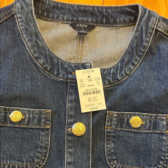 NWT Crew Dark Blue Denim Jacket with Gold Accents - Picture 2 of 4